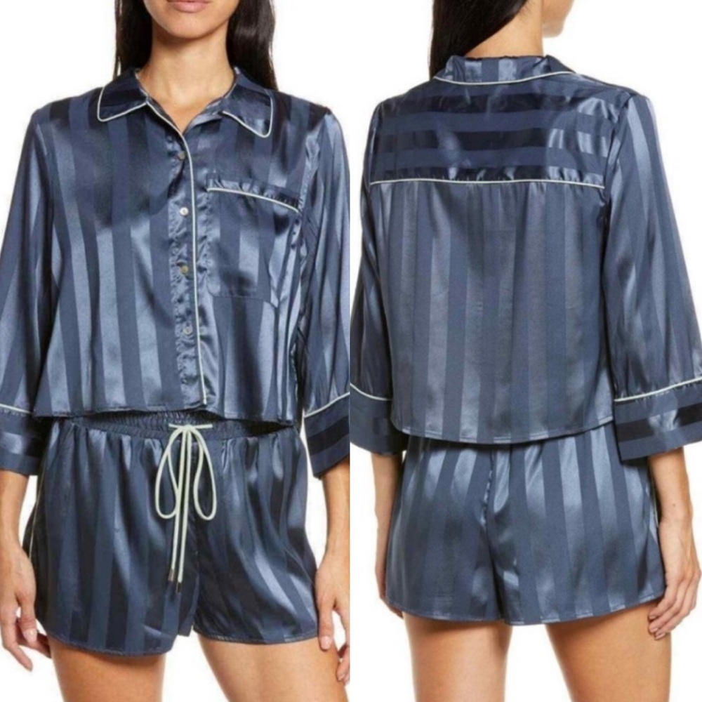 FREE PEOPLE Pillow talk Satin Pajama Set - stormy navy blue size XS